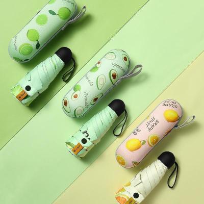 China Mini Capsule Fruit Sunny Five-Fold Country Portable Lightweight Female Sunscreen Rain Umbrella Sun Protection Sun UV Rain for sale