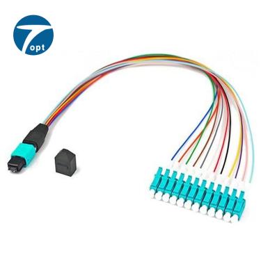 China FTTX 8 12 24 SM OM3 OM4 Cores Fiber MTP/MPO-LC Multimode Fiber Optic Patch Cords manufacturer preconnectorized for sale