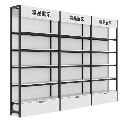 China Grocery Store Single Sided High Quality Steel Wooden Supermarket Simple Side Shelves for sale