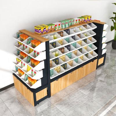 China Single Sided Customized OEM ODM Metal +Wooden+Plastics Supermarket Snacks Display Rack Shelf for sale