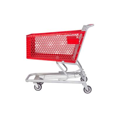 China Large Capacity 100L Supermarket Durable Plastic Shopping Trolley Trolley With 4 Wheels for sale