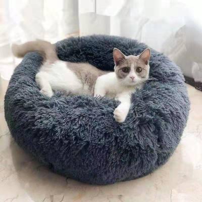 China Travel Calming Soft Comfortable Donut Cuddler Faux Fur Puppy Plush Dog Cat Pet Bed for sale