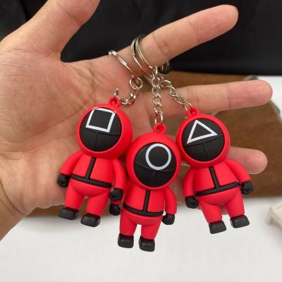 China New Dropship Cosplay Keychain In Running 3D Squid Game Figure Masked Charms Props Around Six Key Chains Cosplay Keychain Squid Game for sale