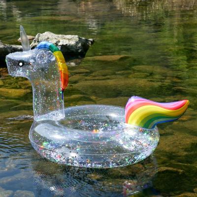 China 2020 Inflatable Glitter Transparent Unicorn Ring Kid's Swim Swim Rings for sale