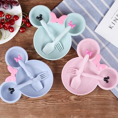 China Tableware Set BPA Free 3Pcs/Set Mickey Face Baby Dishes Baby Feeding Dish for sale