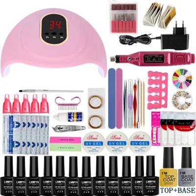 China Nail Salon 24W LED Nail Lamp UV Nail Salon With 10pcs Gel Polish Kit Nail Art Tools Electric Drill Set Drop Shipping for sale