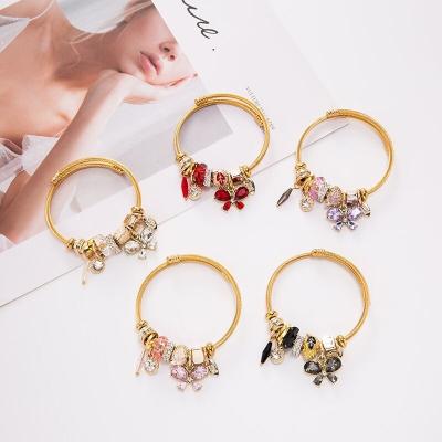 China High Quality Cute Butterfly Yunchang Big Hole Charm Bracelets Stainless Steel Crystal Charm Bracelet Gold Plated For Women for sale