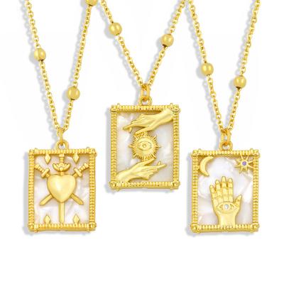 China Fashion Vintage Astrology Horoscope Medallion 18k Gold Tarot Card Waterproof Square Necklace for sale