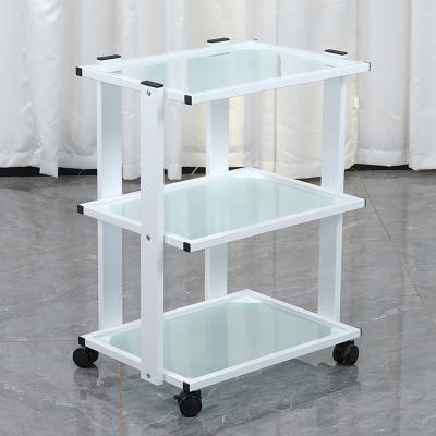 China Strong Capacity 100KG SPA Salon Furniture Salon Furniture Beauty Trolley Trolley 3 Tier Glass Metal Trolley for sale