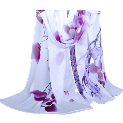 China 150*50cm Feeling 150*50cm Chiffon Flower Print Scarf Fashion Hijab Rollover Protection Soft Smooth Islam Shawl Sunscreen Silk Scarf for sale