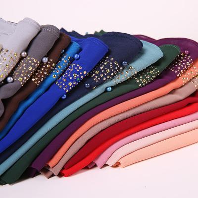 China New Muslim Luxury Soft Plain Shawl Soft Plain Luxury Burka Chiffon Feeling Stone Pearl Hijablovers Silk Heavy Hijab for sale