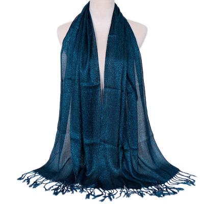 China Wholesale Malaysia Feeling Women Gold Yarn Hijab Tank Top Muslim Headscarf High Quality Smooth Soft Tassel Breathable Scarves for sale