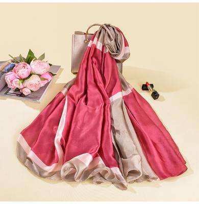 China Wholesale New Scarf Women's Long Double-sided Printing Silk Scarves Shawl Silk Hijab Malaysia Soft Satin Plaid Feeling Soft Summer for sale