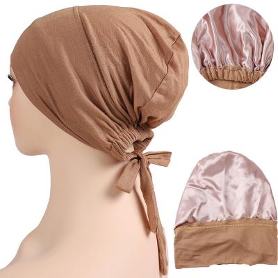 China New Soft Feeling Turban Hat Soft Modal Muslim Satin Silk Inner Hijab Dupatta Covers India Islamic Hat Cowl Undercap Turbante Female Headwrap for sale