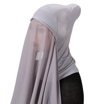 China New Hijab Women Chiffon Shawls Long Feeling Neck Cap Soft Smooth Snap Muslim Scarves Ready To Wear Hijab Underscarf Hijab With Hat for sale