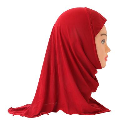 China Soft Smooth Feeling 2-7 Years Girls Hijab Plain Malaysia Instant Prayer Hijab Kids Soft Al-amira Pull On Islamic Headwrap Premium Tank Top Hood for sale