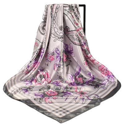 China Soft Smooth Feeling Silk Print Malaysia Hijab Khimar Women Summer Cashew Flower Square Satin Scarf 90*90CM for sale