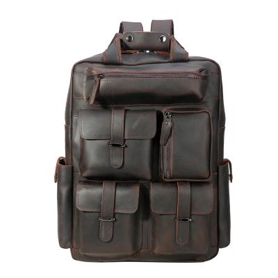 China TIDING Top Selling Men's Genuine Leather Bag Anti-theft Vintage 15.6 Inch Laptop Backpack Large Capacity Backpack Traveling Bag for sale