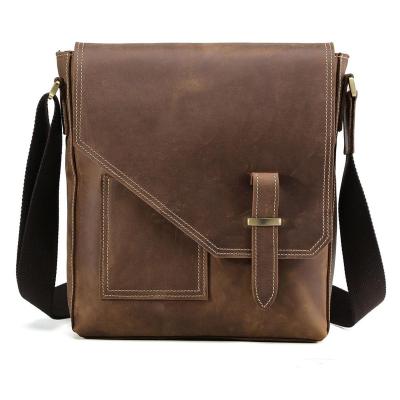 China TIDING Logo Vintage Sturdy Crazy Horse Satchel Custom Made Genuine Leather Messenger Shoulder Bag For Men for sale