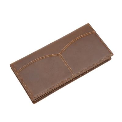 China Custom Luxury Crazy Horse Genuine RFID Vintage Leather Men's RFID Blocking Real Long Leather Wallet for sale