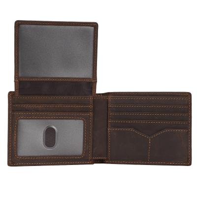 China RFID Free Sample Vintage Real Cowhide Leather Short Bifold Genuine Leather Wallet Men's Wallet With ID Window for sale