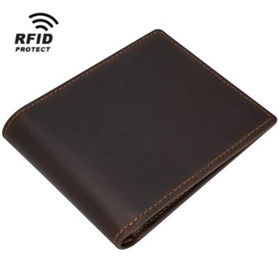 China Custom RFID TIDING Vintage Logo Men Crazy Horse Genuine Leather OEM Wallet for sale