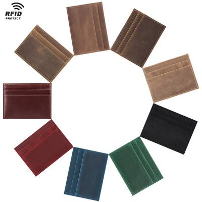 China Vintage TIDING Logo Vintage Brown Slim Custom Made RFID Blocking Card Holder Crazy Horse Genuine Leather Credit Card Holder For Man for sale