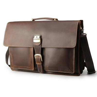 China High Quality 2022 New Design Leisure Retro Crazy Horse Brown Leather Briefcase Men Cross - Body Bag Shoulder Messenger Bag With Lock for sale