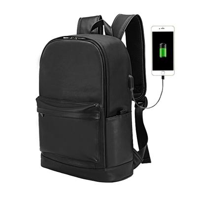 China Custom Waterproof Logo Fashion USB Charging Soft Waterproof Genuine Leather Backpack Black for sale