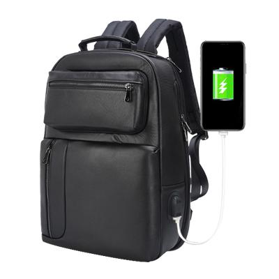 China New Arrival Waterproof Men Fashion Waterproof Black Genuine Leather Laptop Backpack Real Anti Theft Leather Backpack With USB Charging for sale