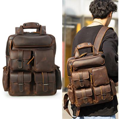 China New Arrival Custom Tiding Waterproof Men's Retro Backpack In 14 Inch Crazy Horse Running Real Leather Genuine Leather Backpack For Men for sale