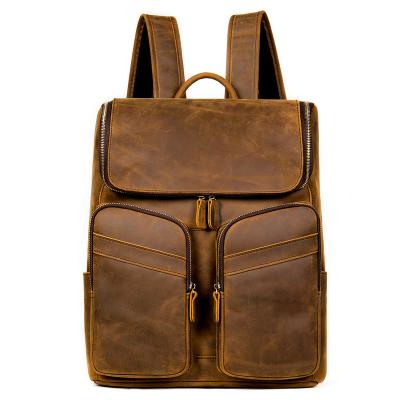 China Genuine Leather Logo Retro Crazy Horse Leather Laptop Backpack Custom Factory Wholesale Custom Rucksack Men's Genuine Leather Backpack for sale