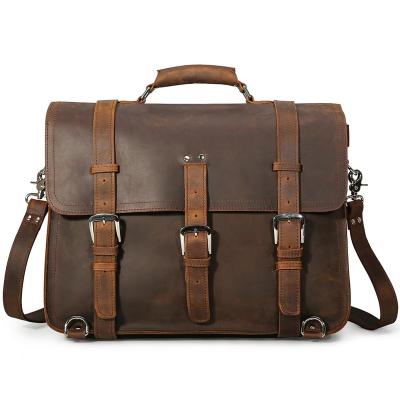 China Brown Anti-theft Outdoor Male Leather Messenger Bag Large Capacity Multi Shoulder Convertible Briefcase Functional Travel Backpack for sale