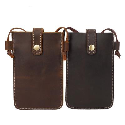 China Vintage TIDING Custom Genuine Leather Phone Bag Manufacturer Dark Brown Vintage Crazy Horse Logo Manufacturer Unisex Cross - Body Bag for sale