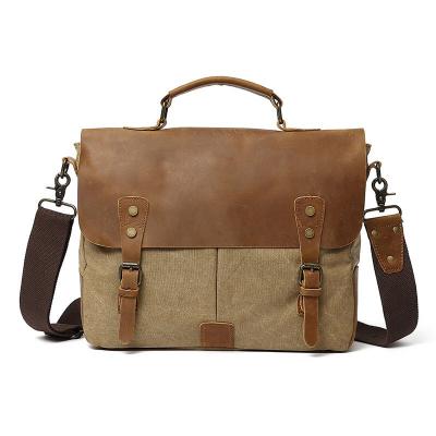 China Vintage Messenger Handle Tote Shoulder Laptop Bags Leather Men Retro Satchel 2020 High Quality Canvas Bag With Leather Trim for sale