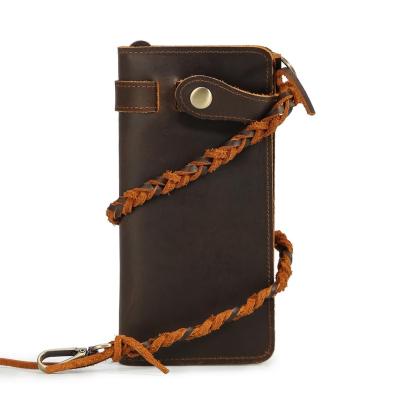 China New RFID TIDING Vintage Style Luxury Men Leather Biker Wallet Crazy Horse Leather Chain Wallet Long For Man for sale