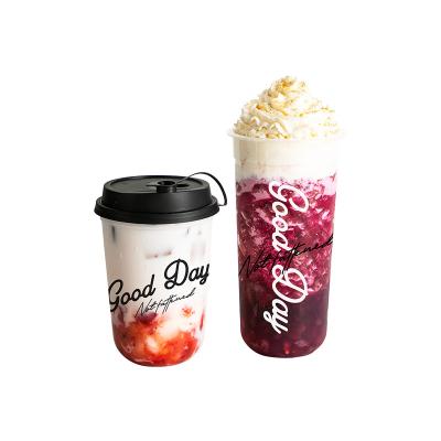 China Food Grade Material Custom Logo 500ml 700ml Eco friendly U-shaped Bubble Tea Cup with Lids juice cup plastic milk tea drink cup for sale