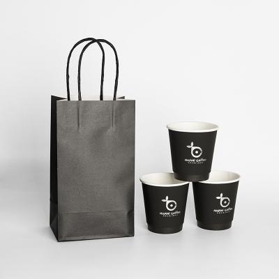 China Disposable Black And Brown Kraft Paper Twisted Handle Shopping Carrier Paper Bag With Logo Printed for sale