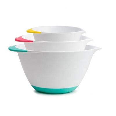 China CLASSIC plastic mixing bowls with soft grip handles, pour spout and non-slip bottom for sale