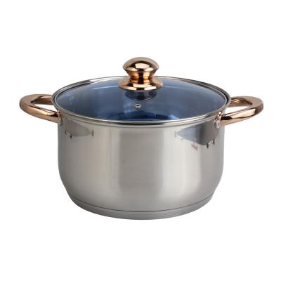 China CLASSIC Blue Glass Lid & Riveted Handles Stainless Steel Casserole Pot Stay-Cool Cookware for sale