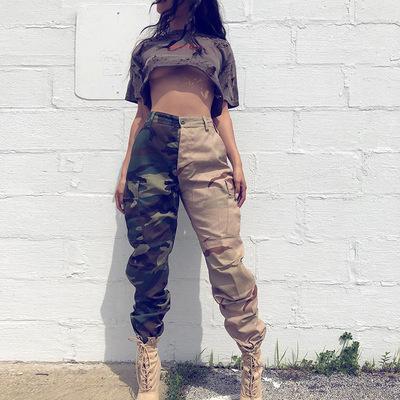 China Anti-wrinkle fall fashion hot sale ladies stitching camouflage contrast color personality jumpsuits ladies casual pants for sale