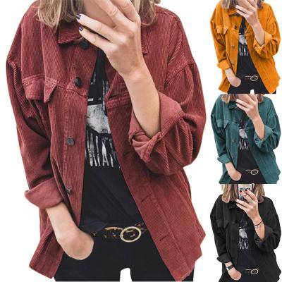 China New Spring And Autumn Women's Corduroy Long Sleeve Loose Casual Jacket Shirt Lapel QUICK DRY Long Sleeve Jacket for sale