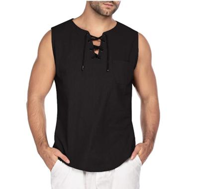 China Anti-wrinkle best selling custom LOGO fashion trendy men's sleeveless shirts with solid men's casual shirts for sale