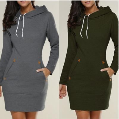 China New Style Anti-Wrinkle Long Zipper Solid Color Logo Casual Sweatshirt Dress Hot Custom Made Hooded Pullover Dress for sale