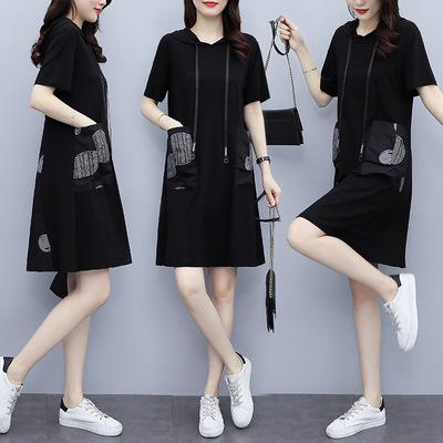 China Anti-wrinkle large size women's custom logo hooded dress new 2021 summer long loose a-line sweatshirt dress for sale