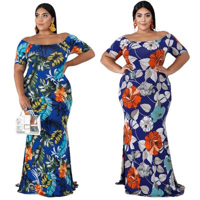 China XL-5XL Autumn 2021 Women's Viable Clothing Printed Off-the-Shoulder Casual Dress Plus Size Women Dress for sale