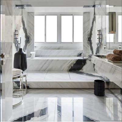 China Cheap Panda White Quarry Tile Marble Price Modern Flooring Slab With Black Vein for sale