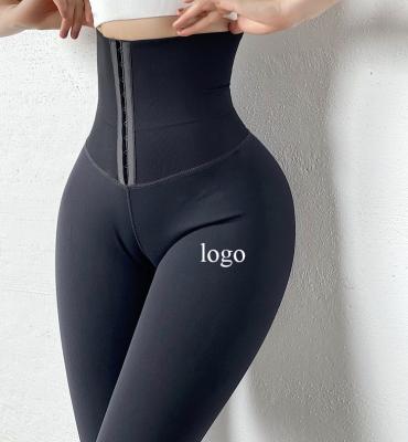 China Custom Logo Waist Corset Women FitnessTummy Shaper Yoga Pants Wholesales Antibacterial High Butt Lift Waist Trainer Leggings With Hook for sale