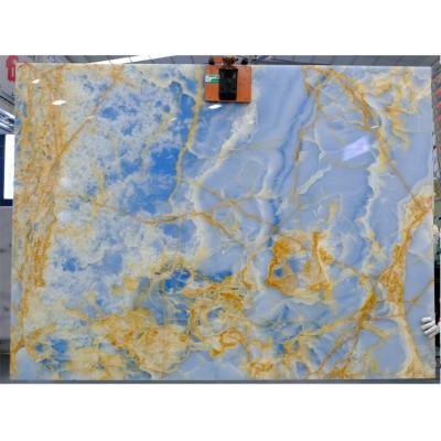 China Modern Polished Blue Onyx Wall Panel Cladding Book Match Luxury for sale