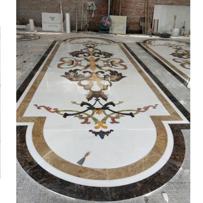 China Medallion Waterjet White Beige Marble Square Stone Flooring Luxury Parquet Tailors for sale